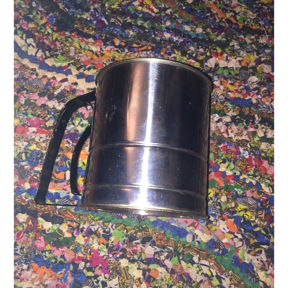 Retro Baking Stainless Steel Flour Sifter 3 Cup Hand Press Double Sieve Sugar